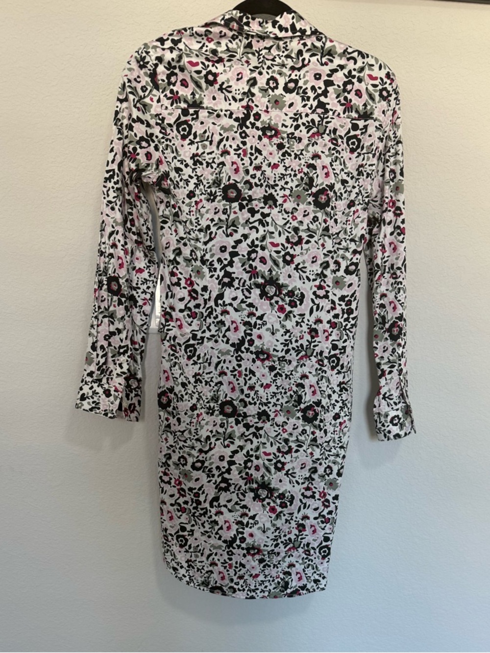 UNTUCKit Simone Tie Waist White Pink Green Floral Buttoned Stretch Shirt Dress 4 - Picture 5 of 9